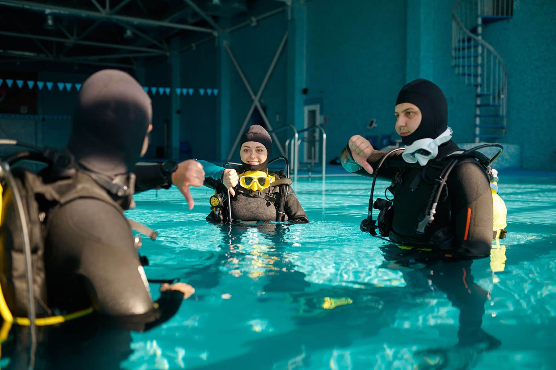Diving instructor teaching a course
